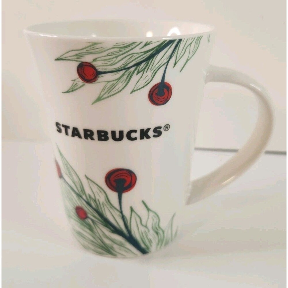Starbucks Mug 10 oz White Coffee Cup 2020 Christmas Holiday Berry Holly Pine